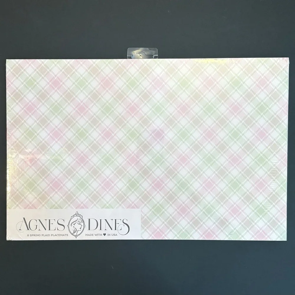 Agnes Dines Spring Plaid Paper Placemats 8 Pcs Pink & Green USA Made 17x 11